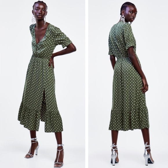NWT Zara Green Polka Dot Print Dress size XL - Picture 5 of 12